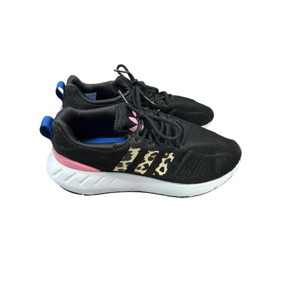 Adidas Athletic Sneakers Women 6 Black Pink Leopard Swift Run 22 Gym Running - Picture 1 of 7